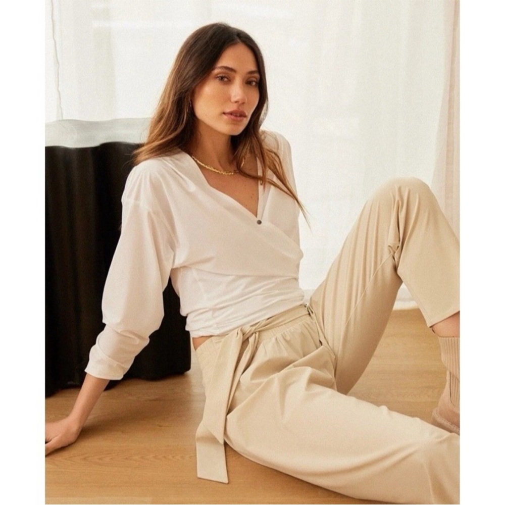 ADAY That’s A Wrap Cream Wrap-Front V-Neck Blouse